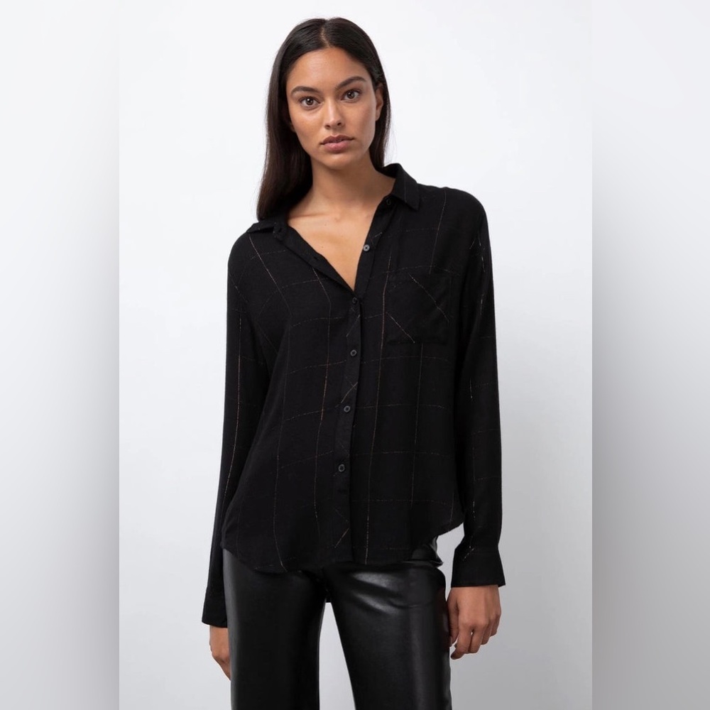 RAILS size small black with gold trim blouse in excellent condition retails $210